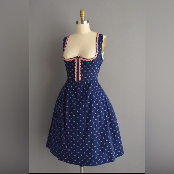 1960s dress | Adorable Blue & Pink Floral Print Dirndl Dress 60s vintage dress - Picture 8 of 10